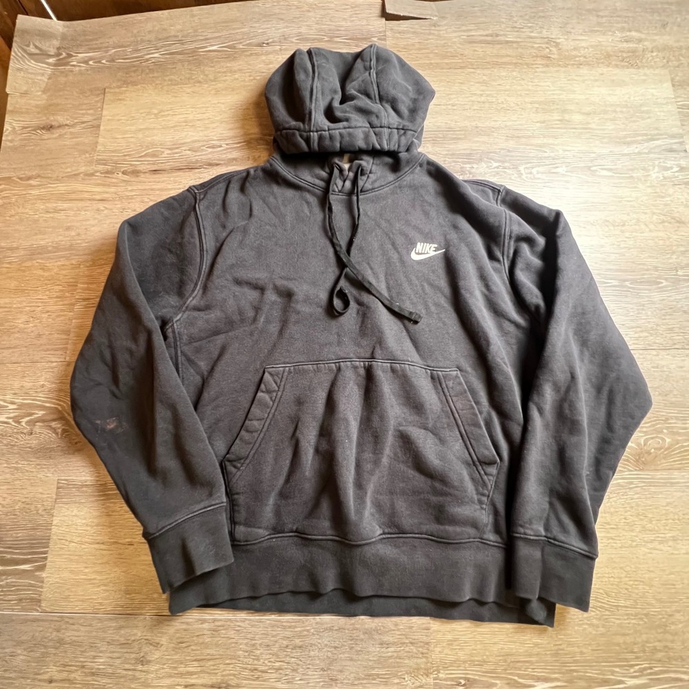 Nike Hoodie Mens Medium Black Pullover Swoosh Logo Sportswear Fleece Sweatshirt